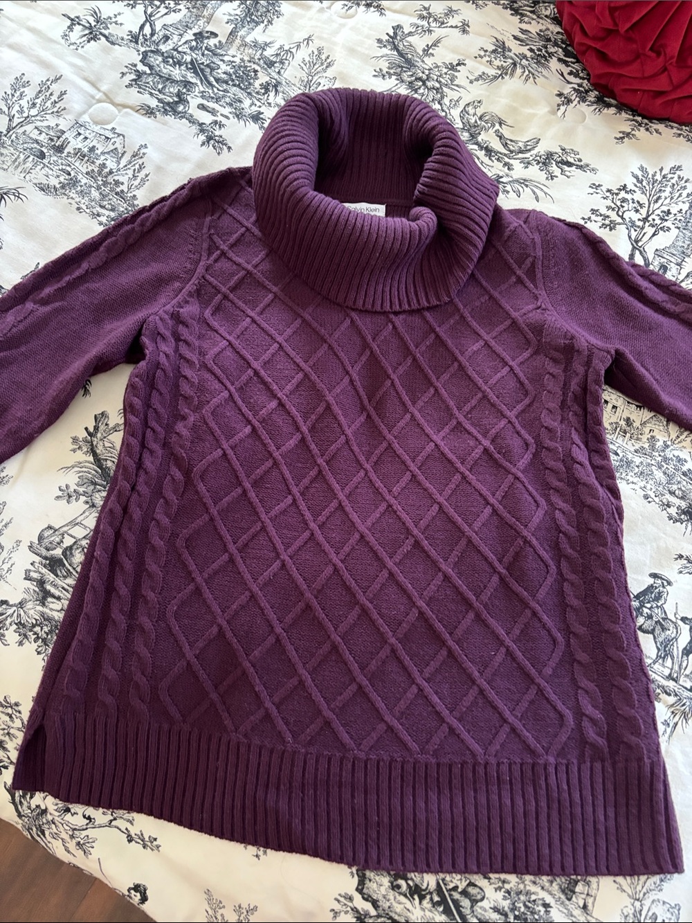 Calvin Klein Plum Cable-Knit Turtleneck Sweater